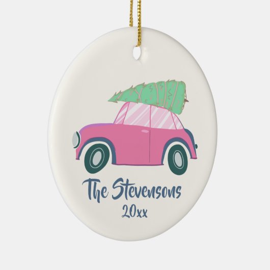 Cute roze Waterverf Auto Xmas - aangepaste structu Keramisch Ornament (Rechts)