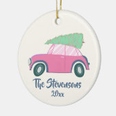 Cute roze Waterverf Auto Xmas - aangepaste structu Keramisch Ornament (Links)