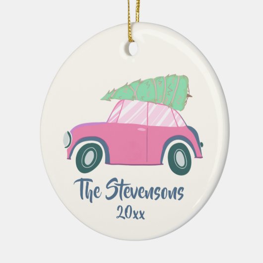 Cute roze Waterverf Auto Xmas - aangepaste structu Keramisch Ornament (Links)