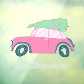 Cute roze Waterverf Auto Xmas - aangepaste structu Raamsticker (Vel 3)
