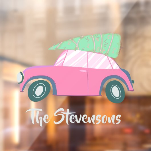 Cute roze Waterverf Auto Xmas - aangepaste structu Raamsticker (Vel 2)