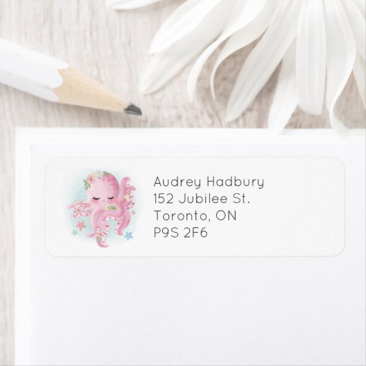 Cute roze Waterverf Baby Octopus Etiket (Insitu)