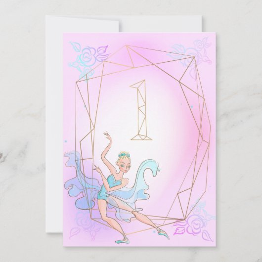 Cute roze Waterverf Ballerina Gold Geometrische na Kaart (Voorkant)