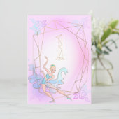 Cute roze Waterverf Ballerina Gold Geometrische na Kaart (Staand voorkant)