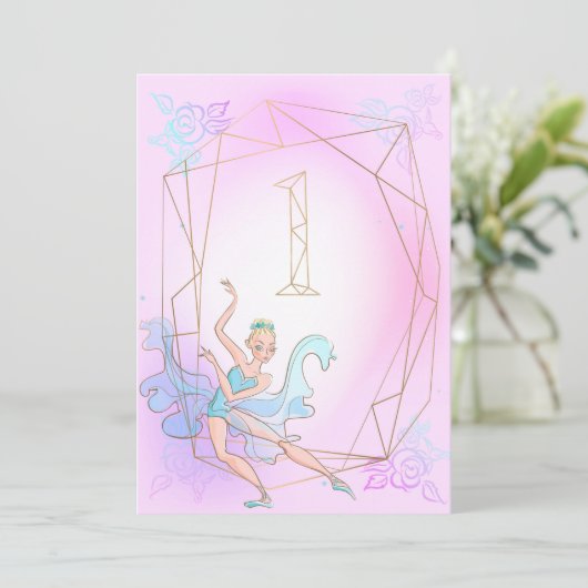 Cute roze Waterverf Ballerina Gold Geometrische na Kaart (Staand voorkant)