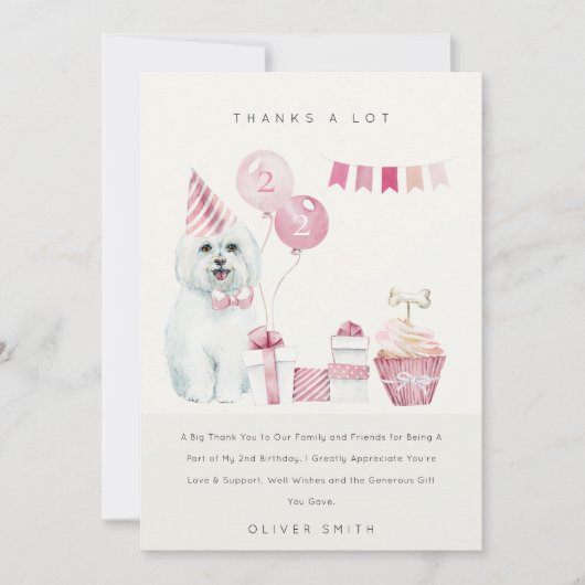 Cute roze Waterverf Dog Elke leeftijdscategorie op Bedankkaart (Voorkant)