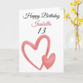 Cute roze Waterverf dubbelhart 13e verjaardag Kaart (Gele Bloem)