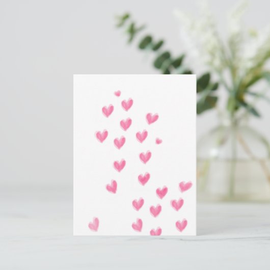 Cute roze Waterverf Harten Briefkaart (Staand voorkant)