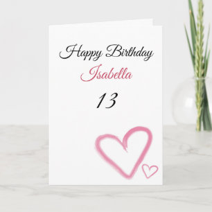 Cute roze Waterverf hartslag 13th Birthday Kaart