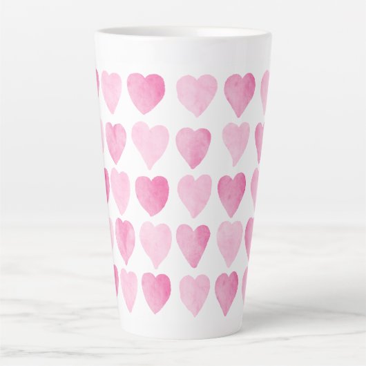 Cute roze Waterverf Hearts Latte Mok (Voorkant)