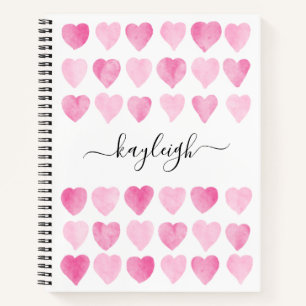 Cute roze Waterverf Hearts Notitieboek