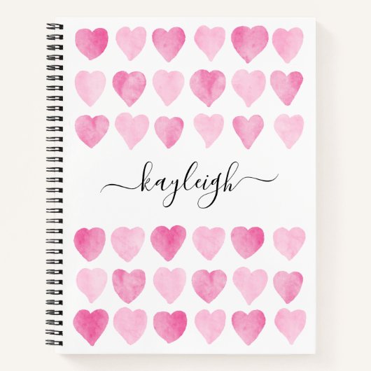 Cute roze Waterverf Hearts Notitieboek (Voorkant)