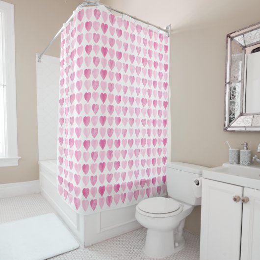 Cute roze Waterverf Hearts Shower Curtain Douchegordijn (In situ)