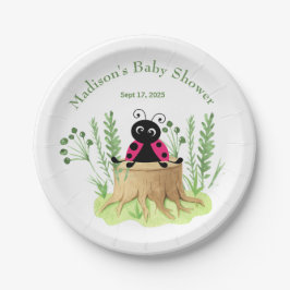 Cute roze Waterverf Ladybug Baby shower Papieren Bordje