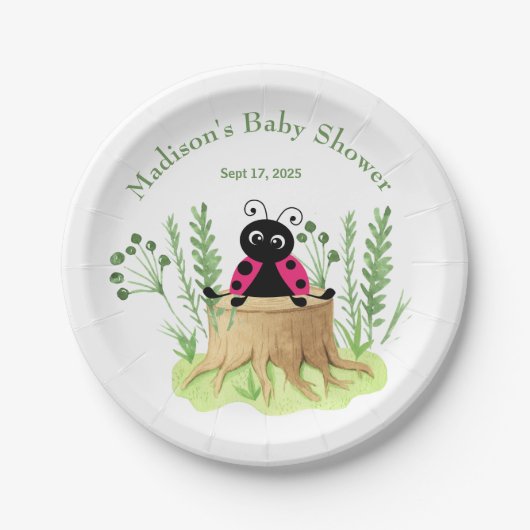 Cute roze Waterverf Ladybug Baby shower Papieren Bordje (Voorkant)