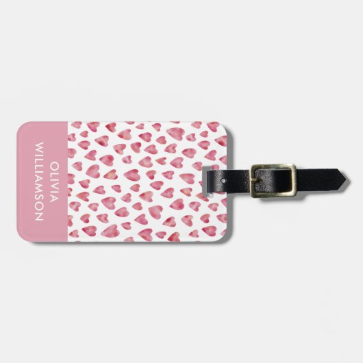 Cute roze Waterverf Love Heart Bagagelabel (Voorkant horizontaal)