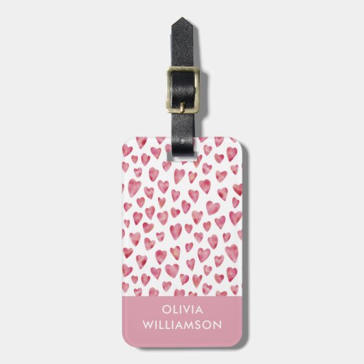 Cute roze Waterverf Love Heart Bagagelabel (Voorkant verticaal)