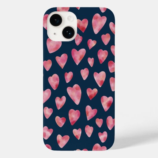 Cute roze Waterverf Love Heart Patroon Case-Mate iPhone Case (Achterkant)