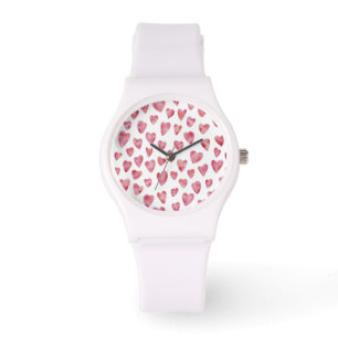 Cute roze Waterverf Love Heart Patroon Horloge