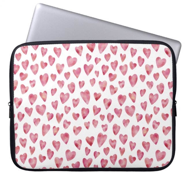 Cute roze Waterverf Love Heart Patroon Laptop Sleeve (Voorkant)