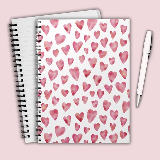Cute roze Waterverf Love Heart Patroon Notitieboek