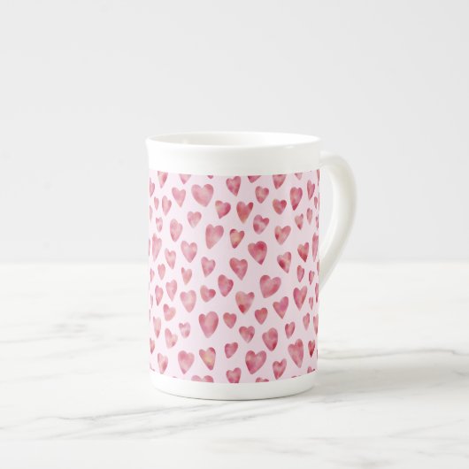 Cute roze Waterverf Love Heart Patroon Porselein Kop (Voorkant rechts)
