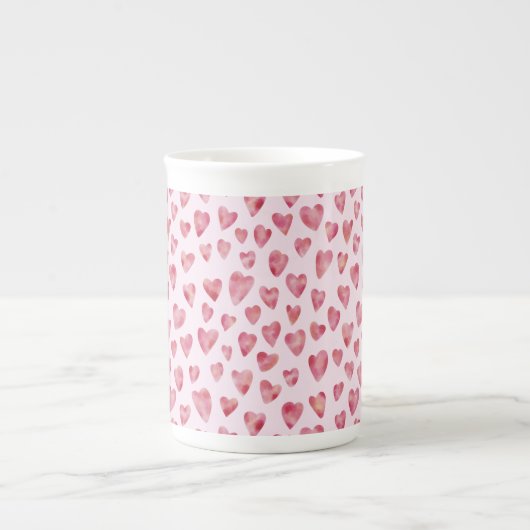 Cute roze Waterverf Love Heart Patroon Porselein Kop (Voorkant)