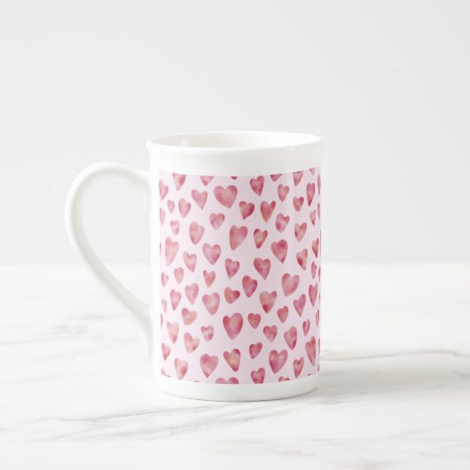 Cute roze Waterverf Love Heart Patroon Porselein Kop (Links)
