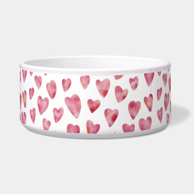 Cute roze Waterverf Love Heart Patroon Voerbakje (Voorkant)