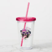 Cute roze Waterverf Pug Acryl Drinkbeker (Achterkant)