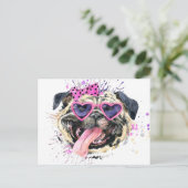 Cute roze Waterverf Pug Briefkaart (Staand voorkant)