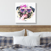 Cute roze Waterverf Pug Canvas Afdruk (Insitu (Slaapkamer))