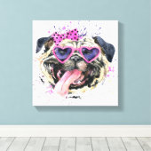 Cute roze Waterverf Pug Canvas Afdruk (Insitu (Houten vloer))