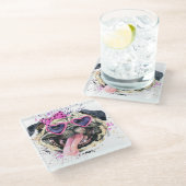 Cute roze Waterverf Pug Glazen Onderzetter (Schuin)