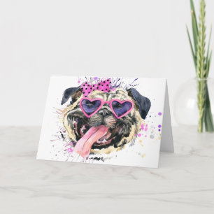 Cute roze Waterverf Pug Kaart