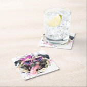 Cute roze Waterverf Pug Kartonnen Onderzetters (Insitu)