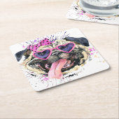 Cute roze Waterverf Pug Kartonnen Onderzetters (Schuin)