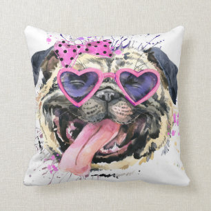 Cute roze Waterverf Pug Kussen