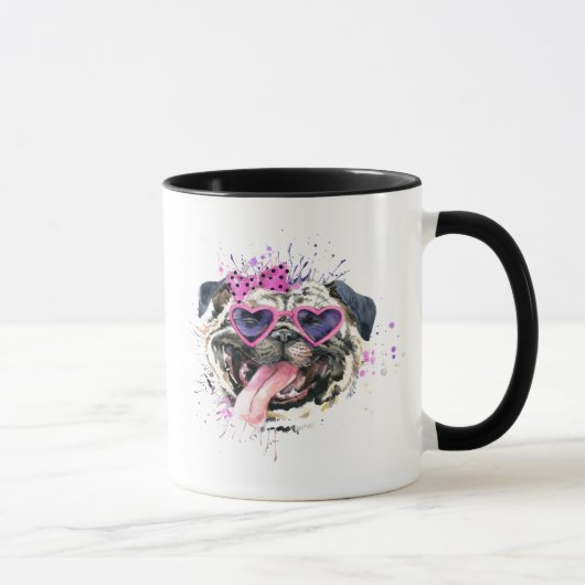 Cute roze Waterverf Pug Mok (Rechts)