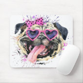 Cute roze Waterverf Pug Muismat (Met muis)