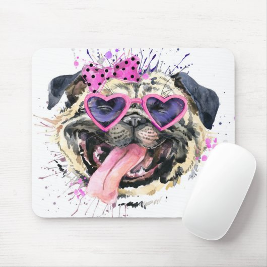 Cute roze Waterverf Pug Muismat (Met muis)
