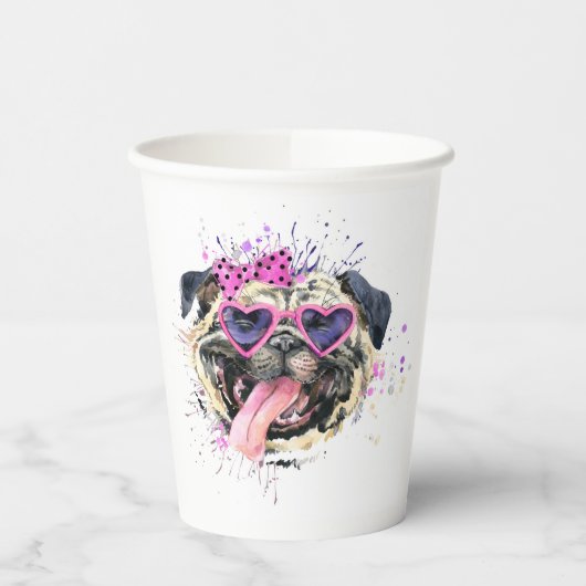 Cute roze Waterverf Pug Papieren Bekers (Links)