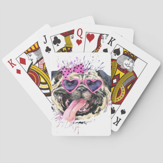 Cute roze Waterverf Pug Pokerkaarten (Achterkant)