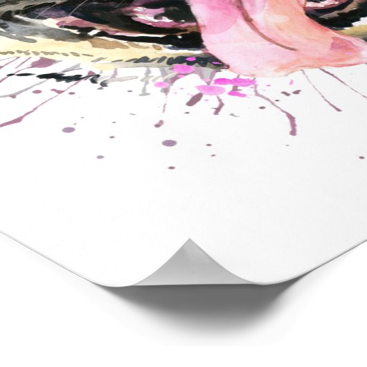 Cute roze Waterverf Pug Poster (Hoek)