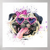 Cute roze Waterverf Pug Poster (Voorkant)