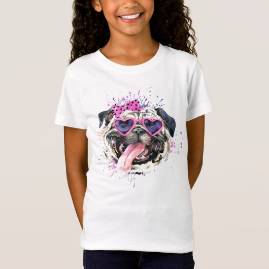 Cute roze Waterverf Pug T-shirt (Voorkant)