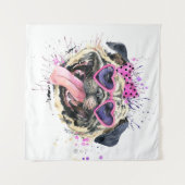 Cute roze Waterverf Pug Wandkleed (Voorkant (horizontaal))