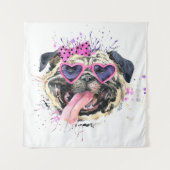 Cute roze Waterverf Pug Wandkleed (Voorkant)
