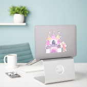 Cute roze Waterverf Unicorn Sticker (Laptop op bureau)