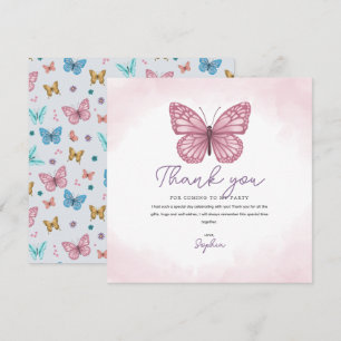Cute Roze Waterverf Vlinder Meisjes Kinderen Bedankkaart